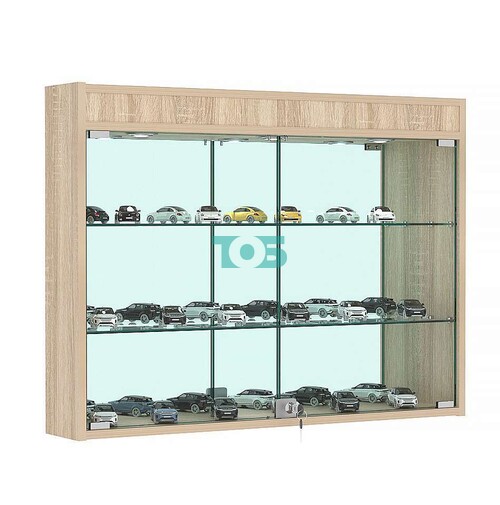 Витрина настенная №3-4А зеркальная с двумя широкими полками и фризом