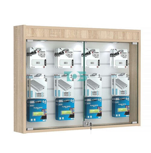 Витрина настенная №3-2Б широкая со встроенной подсветкой 