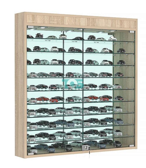 Витрина настенная №4-8А зеркальная с верхним светом и девятью полками