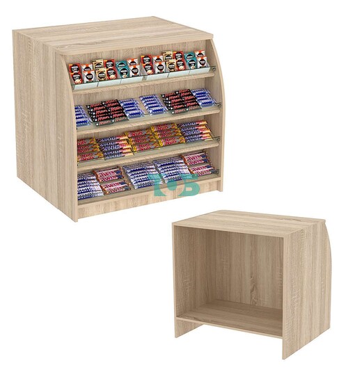 Торговый кассовый прилавок широкий под наклонную выкладку товаров для импульсных покупок Импульс №1-1-900