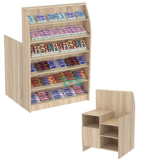 Торговый кассовый прилавок с наклонными полками под выкладку товаров импульсных покупок Импульс №2-3-900