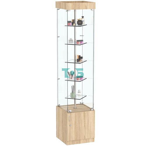 Стеклянная торговая витрина с пятью прозрачными полками Фрактал №2-1