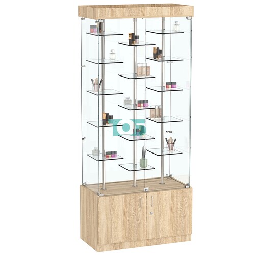 Стеклянная торговая витрина с двойными регулируемыми по высоте полочками Фрактал №1-2