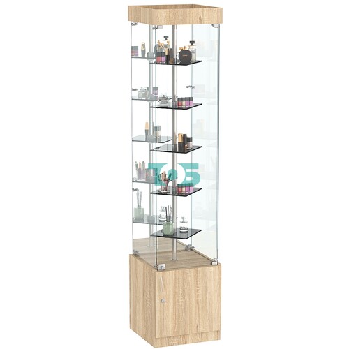 Стеклянная торговая витрина зеркальная с маленькими тонированными полками Dark №4-1