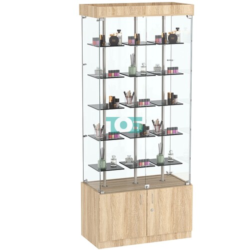 Стеклянная торговая витрина прямоугольная с маленькими тонированными полками Dark №1-1