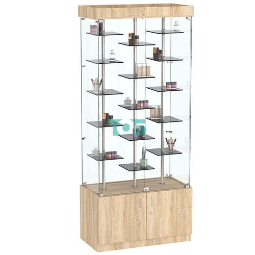 Стеклянная торговая витрина с подсветкой и маленькими тонированными полками Dark №1-2