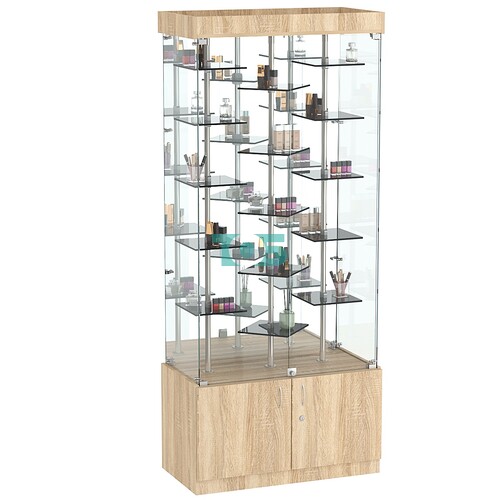 Стеклянная торговая витрина с маленькими ярусными полками из тонированного стекла Dark №3-3