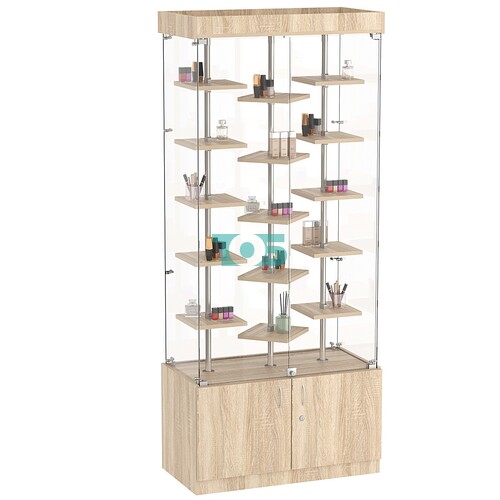 Стеклянная торговая витрина демонстра- ционная с маленькими полками ДСП серии Протон №1-3