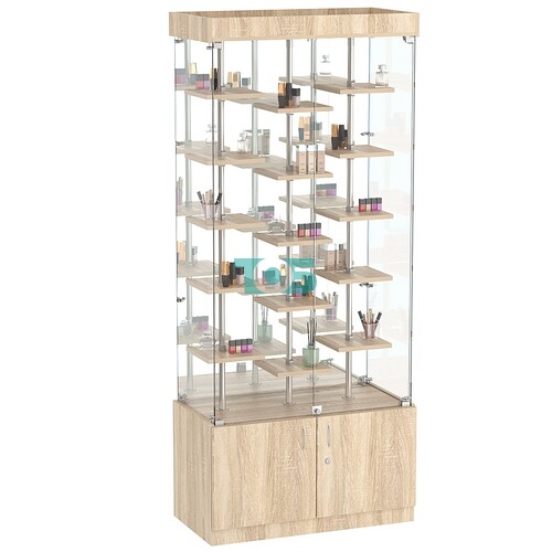 Стеклянная торговая витрина с тридцатью маленькими полками ДСП серии Протон №3-2