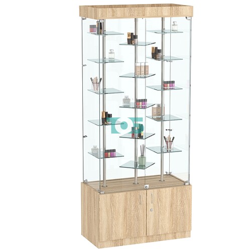 Стеклянная торговая витрина с накопителем и маленькими зеркальными полками Квант №1-3