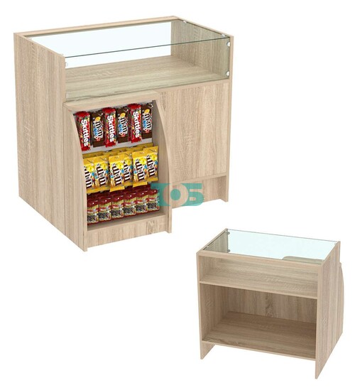 Торговый кассовый прилавок импульсных покупок с прозрачным фасадом Импульс №3-2-450