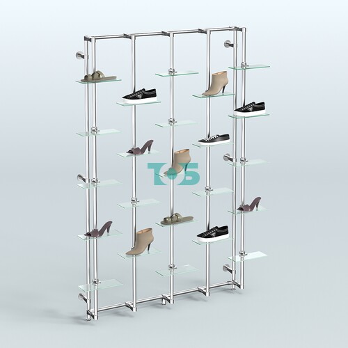 Настенная система с прозрачными полками для торговли обувью без задней стенки ФЕРЗЬ №1-1