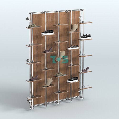 Настенная система с небольшими зеркальными полочками для торговли обувью с задней стенкой ДСП ФЕРЗЬ №2-4