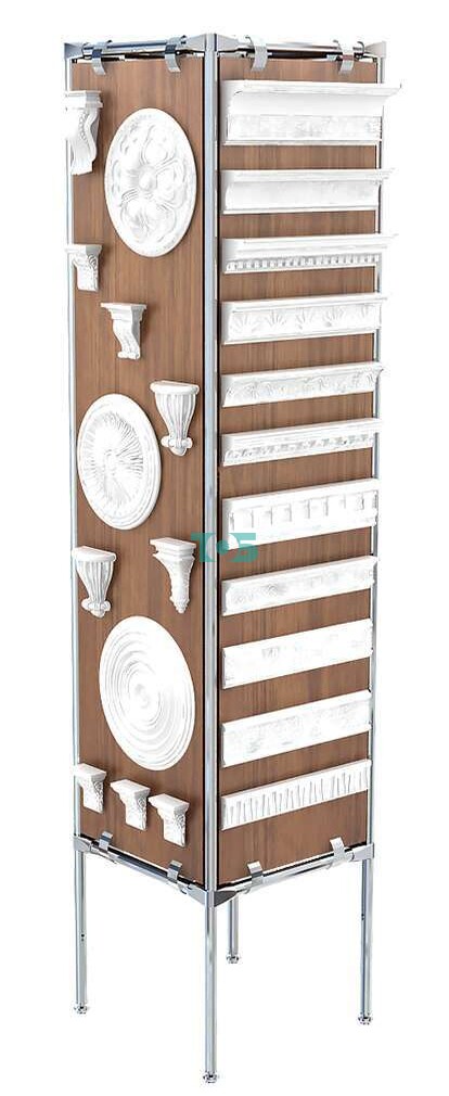 Торговый хромированный квадратный стеллаж - стенд для демонстрации и продажи декоративной лепнины №1