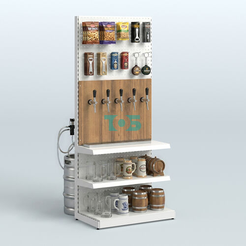 Высокий металлический стеллаж под врезные краны для магазина разливного пива и рыбы BEER&FISH-МС-2400-1