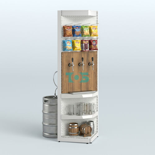 Высокий угловой металлический стеллаж под врезные краны с крышей для продажи разливного пива и рыбы BEER&FISH-УМС-2400-2