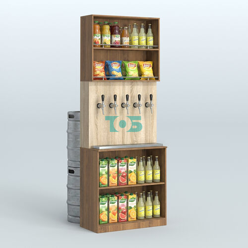 Высокий специализи- рованный стеллаж из ДСП под врезные краны с полками для магазина разливного пива и рыбы BEER&FISH-СПД-03