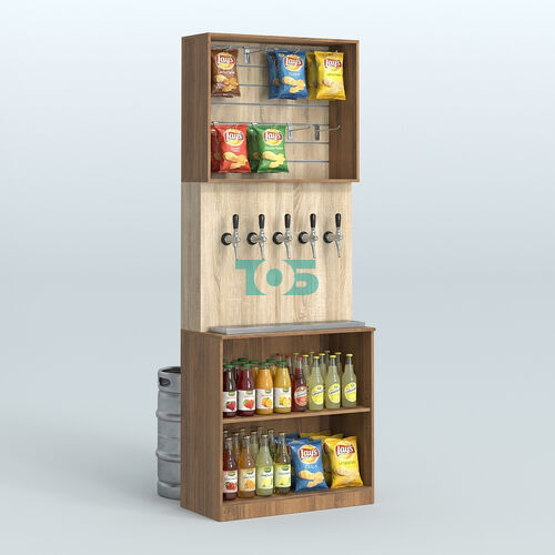 Высокий специализи- рованный стеллаж из ДСП под врезные краны с экономпанелью для продажи разливного пива и рыбы BEER&FISH-СПД-05