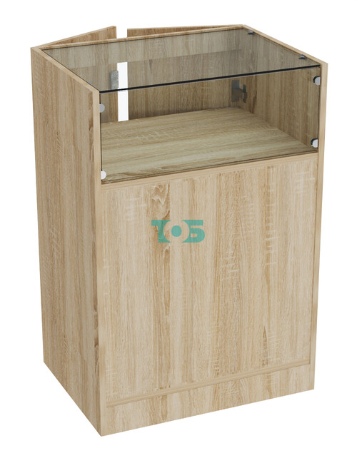 Прилавок из ДСП серии Тандем №2-600 малый со стеклянной крышкой и дверками