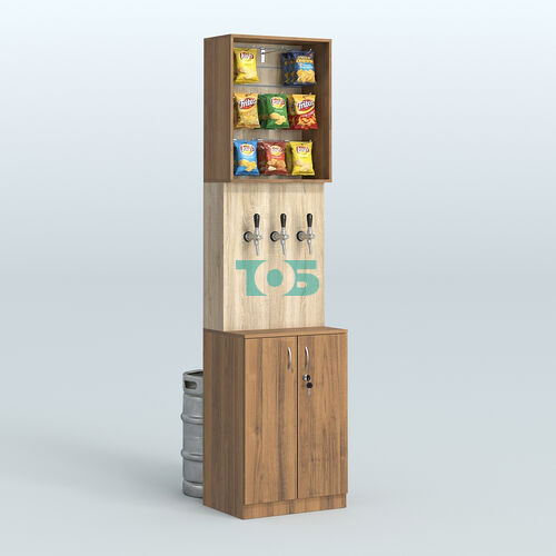 Специализи- рованный стеллаж из ДСП под врезные краны с высоким накопителем узкой конструкции для магазина разливного пива и рыбы BEER&FISH-СПД-06-600