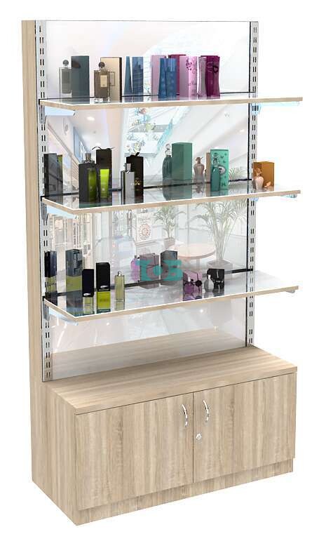 Торговый стеллаж из ДСП с тумбой зеркальный №1-4