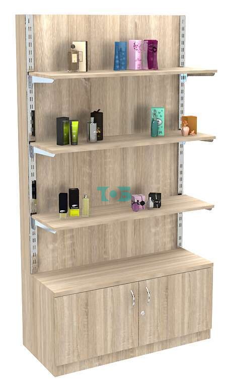 Торговый стеллаж с полками и накопителем из ДСП №1-3