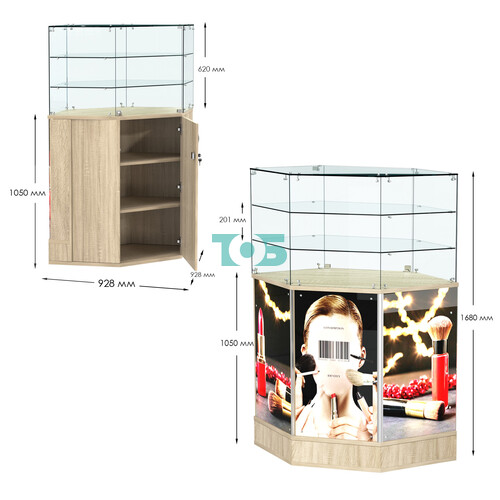 Прилавок со световым коробом и высокой стеклянной надставкой №8