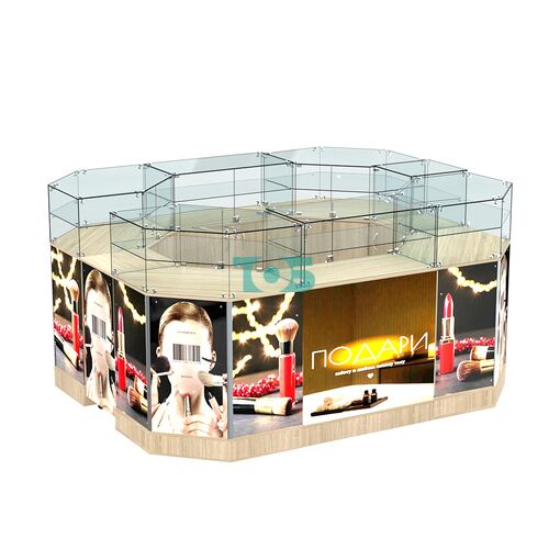 Торговый островок со световым коробом и стеклянными полками №1-2 (6,28 кв. м)