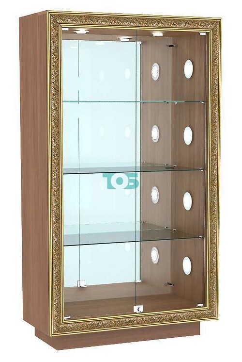 Низкая витрина закрытая с декором и подсветкой полок БАРОККО №7С-ХП