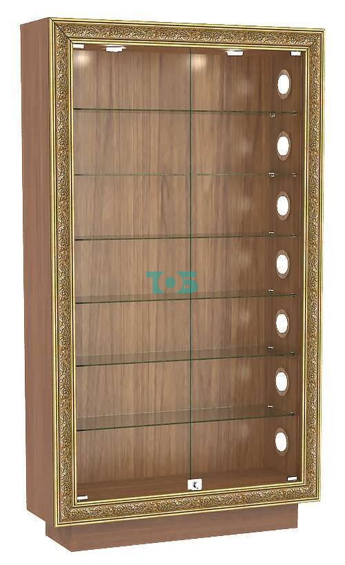 Низкая витрина на подиуме с декором и торцевыми светильниками БАРОККО №9С-ХП