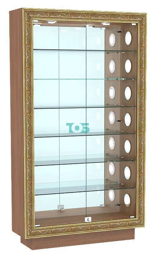 Низкая витрина декорированная с боковой подсветкой полок БАРОККО №11С-ХП