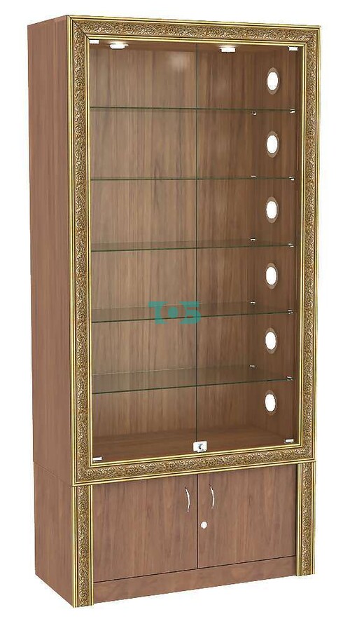 Витрина широкая с прозрачными полками, накопителем и декором БАРОККО №501С