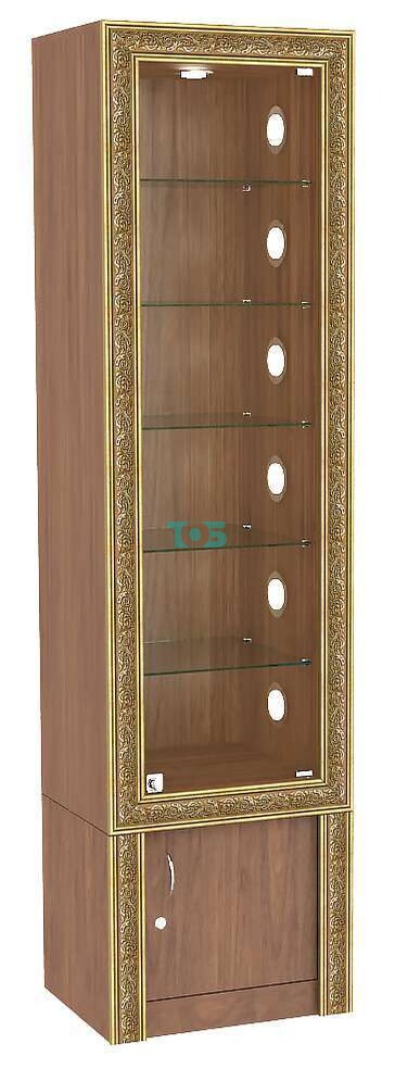 Витрина глухая с торцевой подсветкой полок, тумбой и декором БАРОККО №502С