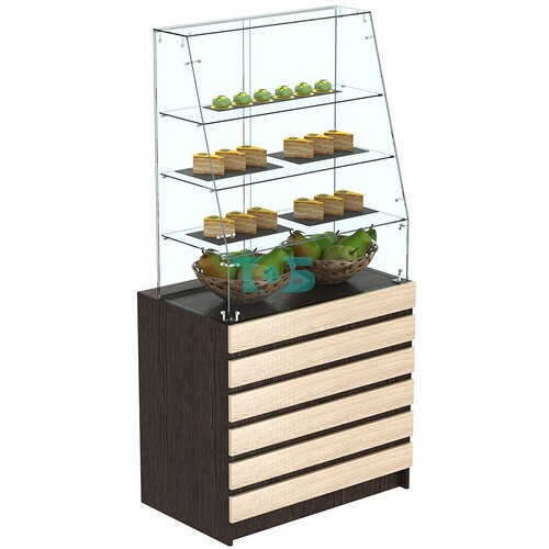 Торговый прилавок с наклонным фасадом и фасадными панелями №1Э-15