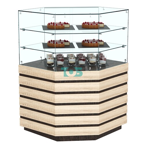 Торговый прилавок угловой с двумя полками и фасадными панелями №14Э-02