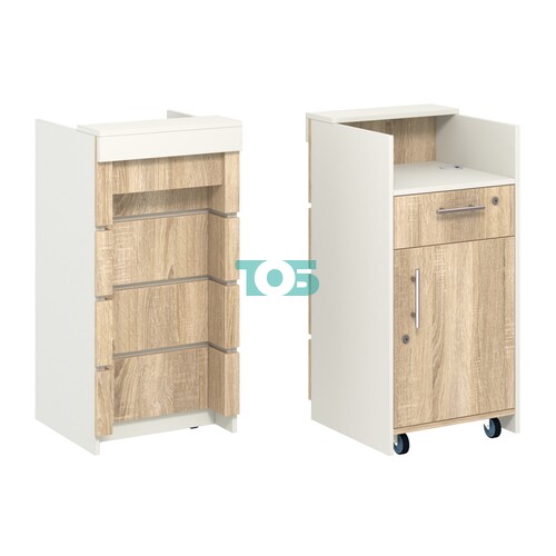 Торговый кассовый прилавок на колесах с утопленным фасадом №УФК-2-1