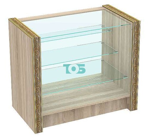 Недорогой торговый прилавок со стеклянным фасадом и декором серии БАРОККО №БА-ПЭ-4-900