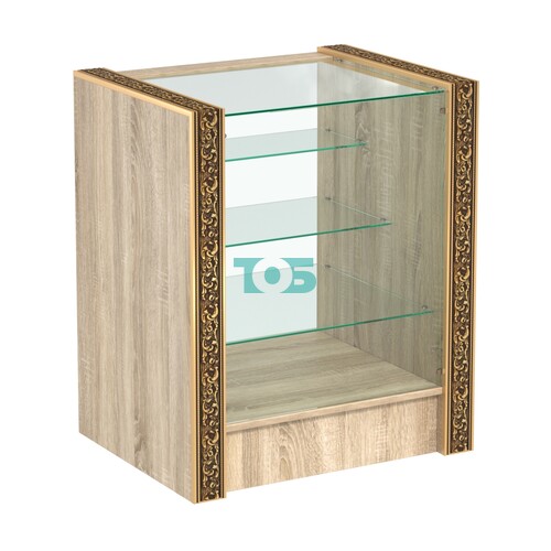 Недорогой прилавок с тремя полками лесенкой и декоративными молдингами №ПДМ-4-600