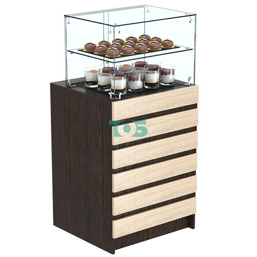 Торговый прилавок со стеклянной надставкой и фасадными панелями №5Э-01