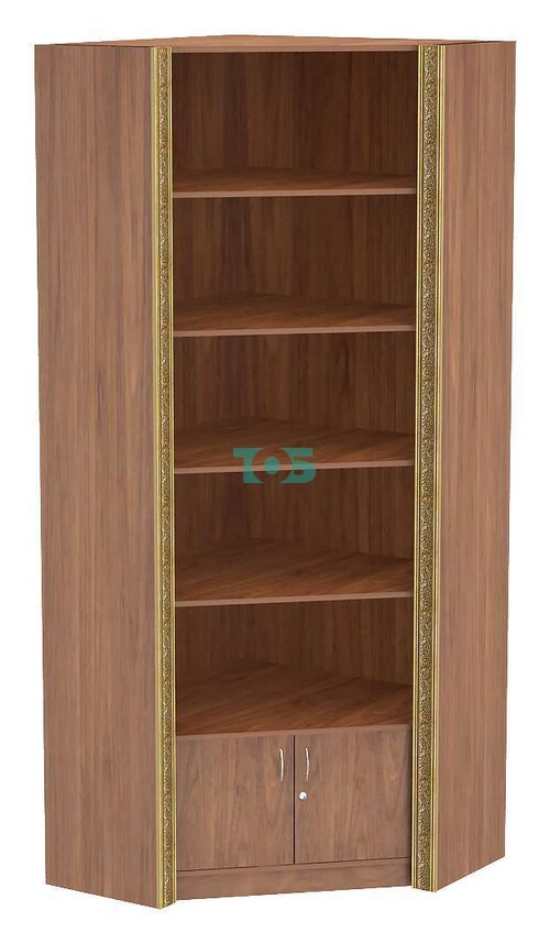 Торговый угловой стеллаж с большими полками и дверками декорированный серии БАРОККО №БА-5-4ВН-400