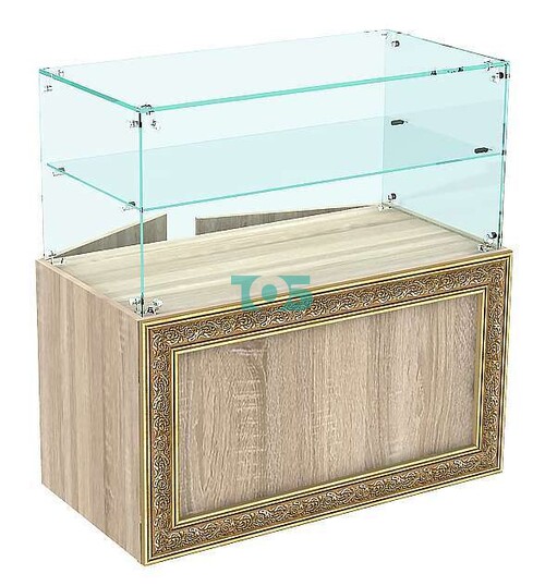 Стеклянный торговый прилавок прямоугольный с декором серии БАРОККО №БА-ПИ-01