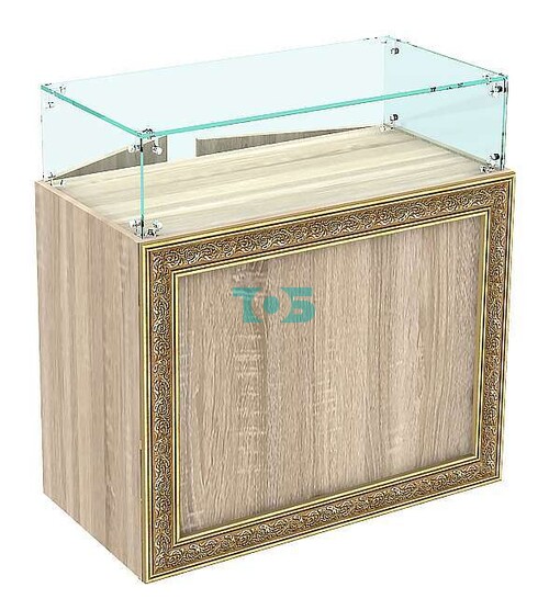 Стеклянный торговый прилавок с большим декорированным накопителем серии БАРОККО №БА-ПИ-14