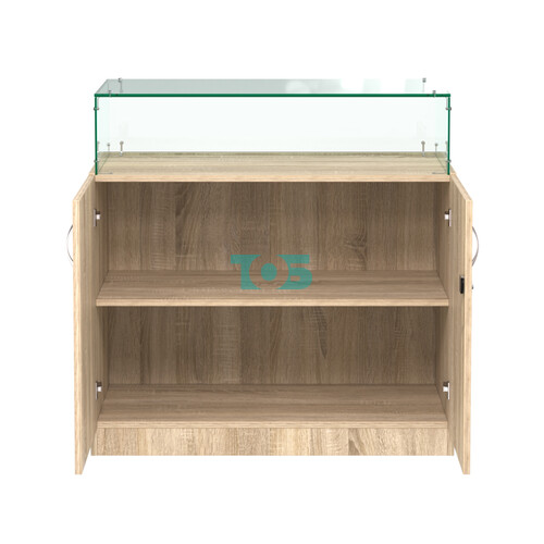 Стеклянный прямоугольный прилавок с декором №СПБА-14