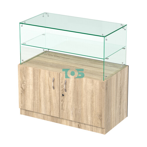 Стеклянный прилавок с декором и накопителем №СПБА-01