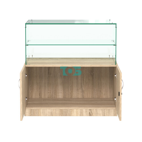 Стеклянный прилавок с декором и накопителем №СПБА-01