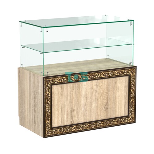 Стеклянный прилавок с декором и накопителем №СПБА-01