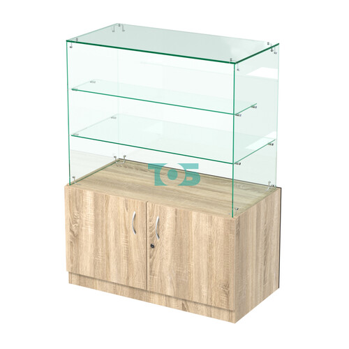 Стеклянный прилавок с декором и двумя прозрачными полками №СПБА-07