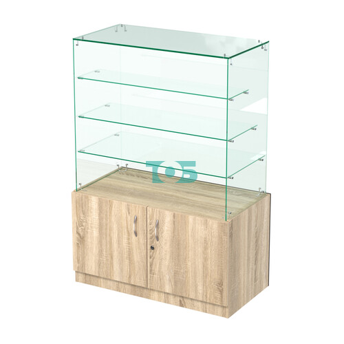 Стеклянный прилавок с декором и тремя прозрачными полками №СПБА-201