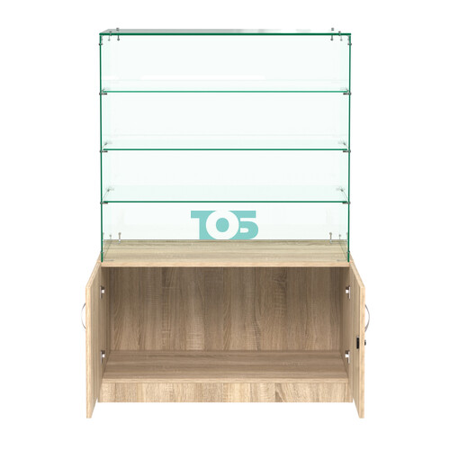Стеклянный прилавок с декором и тремя прозрачными полками №СПБА-201