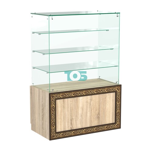 Стеклянный прилавок с декором и тремя прозрачными полками №СПБА-201